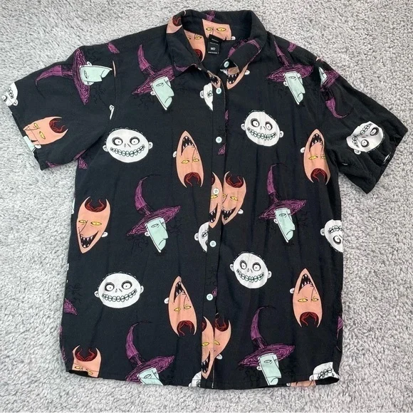 Hot Topic Top Mens Medium Nightmare Before Christmas Tim Burton Button Up Oogie - Picture 1 of 5